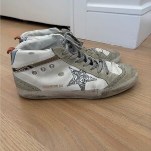 Golden Goose Midstar Sneakers with Silver Glitter Star